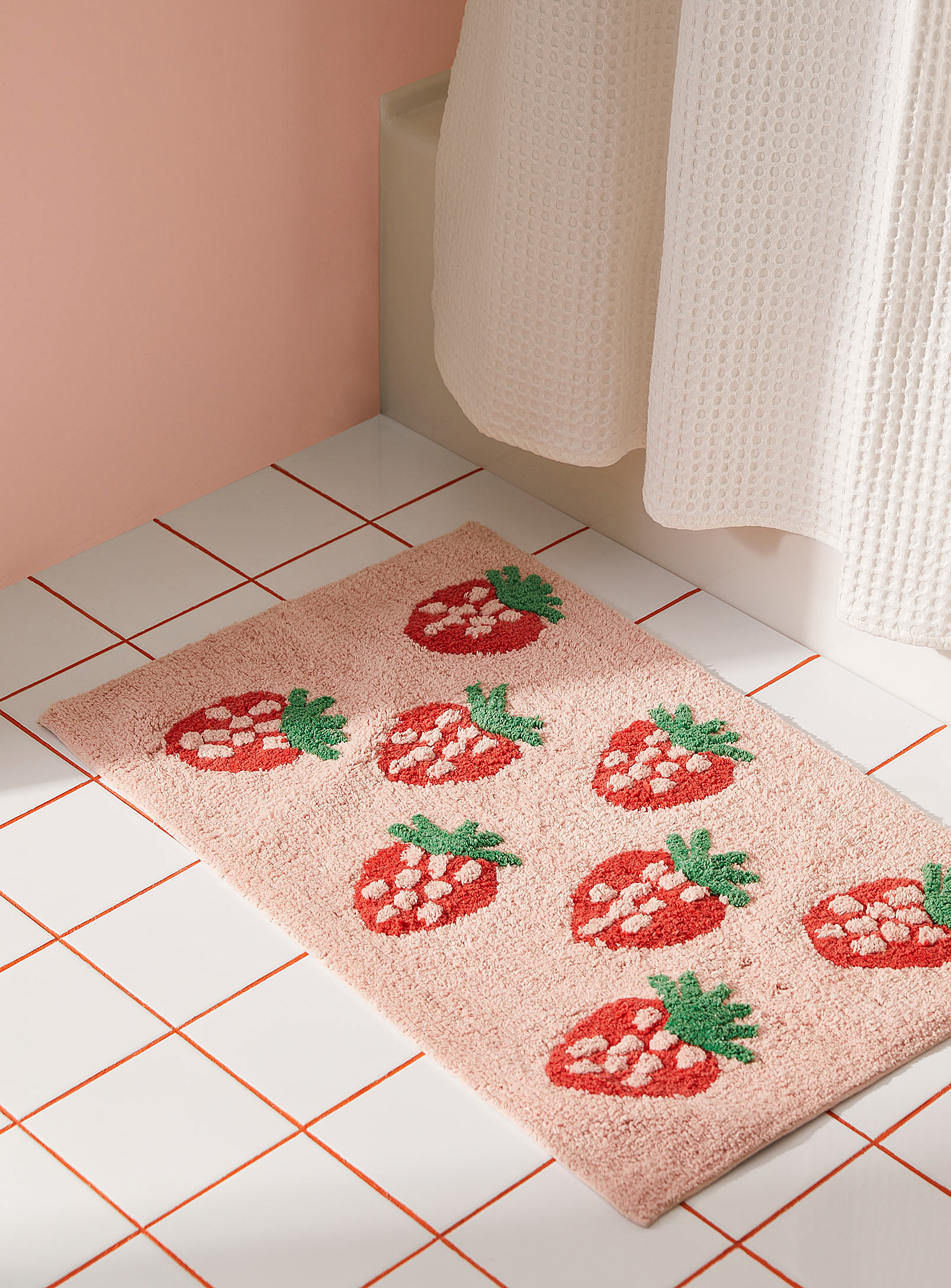 Simons Maison Strawberries Pink Organic Cotton Bath Mat 50 X 80 Cm In Assorted