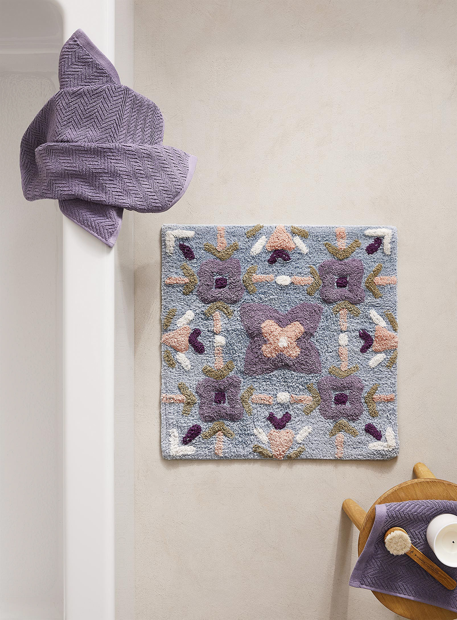 Simons Maison - Le tapis de bain coton recyclé tuile florale 50 x 50 cm