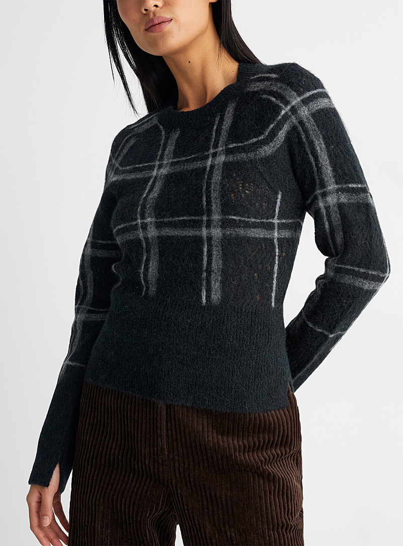 3.1 Phillip Lim Patterned Grey Windowpane alpaca sweater for women
