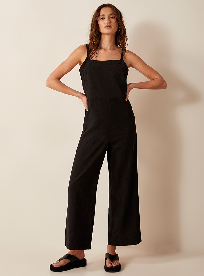 Rhythm Black Linen-blend jumpsuit for women