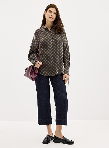 Sess&ugrave;n: Le jean structur&eacute; poches plaqu&eacute;es <b>Coupe : jambe large, taille haute</b> Bleu fonc&eacute; - Indigo pour femme