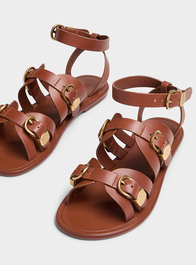 Sess&ugrave;n: La sandale multibride en cuir Maximus Brun pour femme
