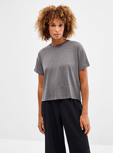 Sessun: Le t-shirt carr&eacute; fin jersey chin&eacute; Too Gris ardoise pour femme