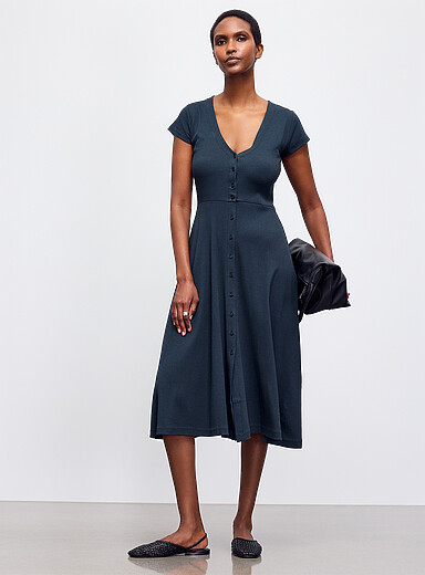 Nea ribbed jersey buttoned dress