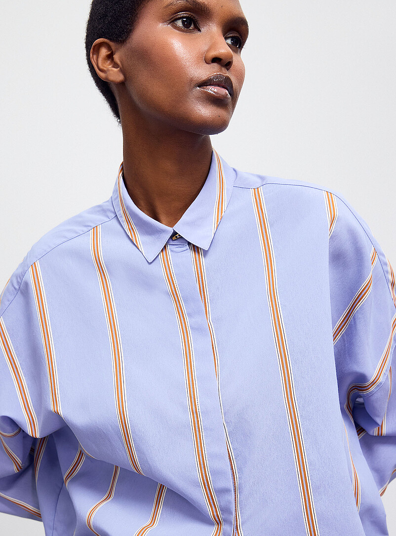 Sess&ugrave;n Patterned Blue Celona woven stripes loose shirt for women