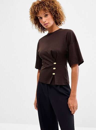 Sessun: Le t-shirt plis creux pur coton Naktis Noir brun  pour femme