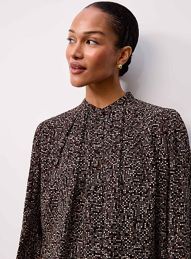 Sess&ugrave;n: La blouse mosa&iuml;que col pliss&eacute; Esperanzo Brun &agrave; motifs pour femme