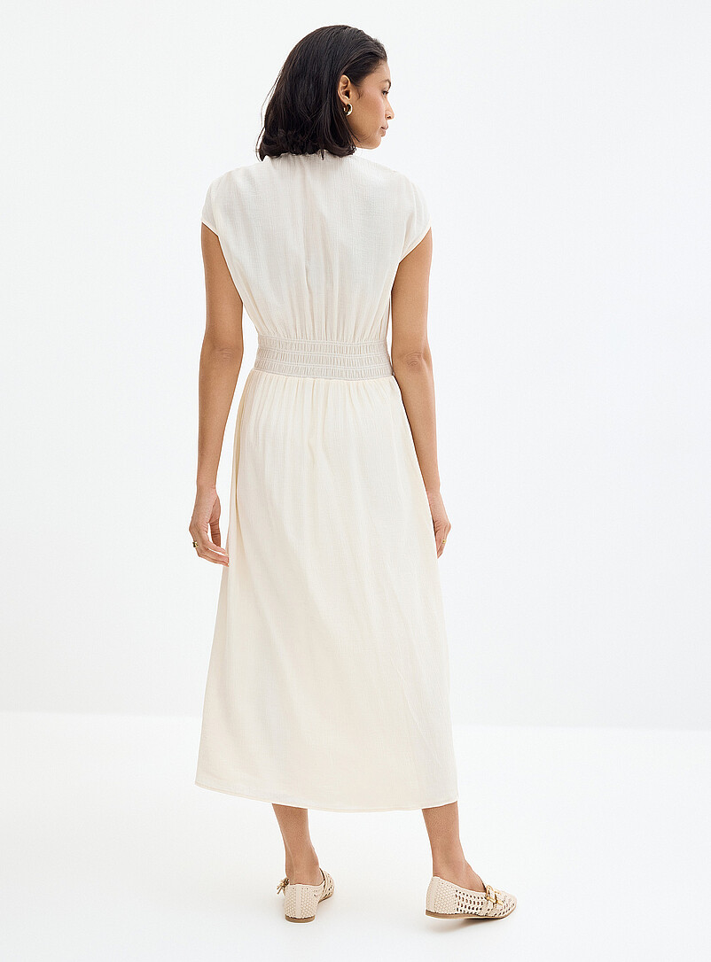 Sess&ugrave;n Ivory/Cream Beige Galiane smocked waist button-up dress for women