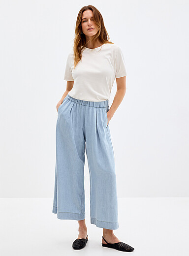 Sessun Baby Blue Ultra-lightweight faux-denim pant <b>Fit: Wide leg, high rise</b> for women