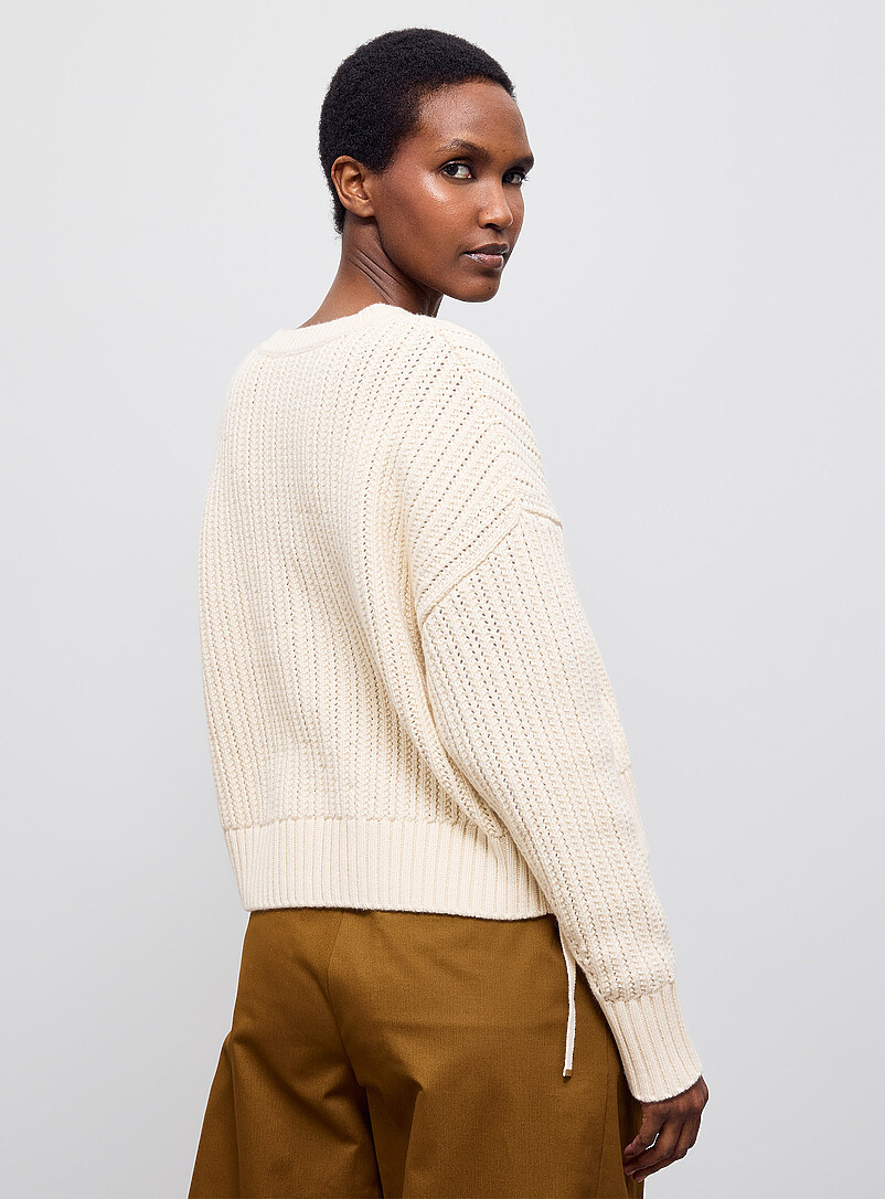 Sess&ugrave;n: Le chandail c&ocirc;tes perl&eacute;es lacets &agrave; nouer Ivoire - Beige cr&egrave;me pour femme