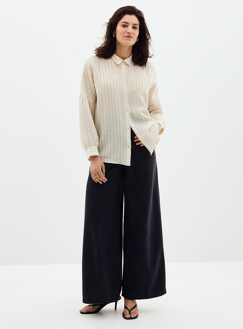 Sess&ugrave;n: La chemise ample voile ray&eacute; Botan Ivoire - Beige cr&egrave;me pour femme