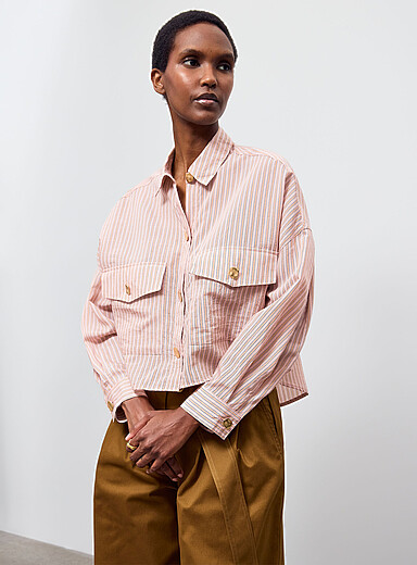 La chemise ray&eacute;e boutons dor&eacute;s Balanca