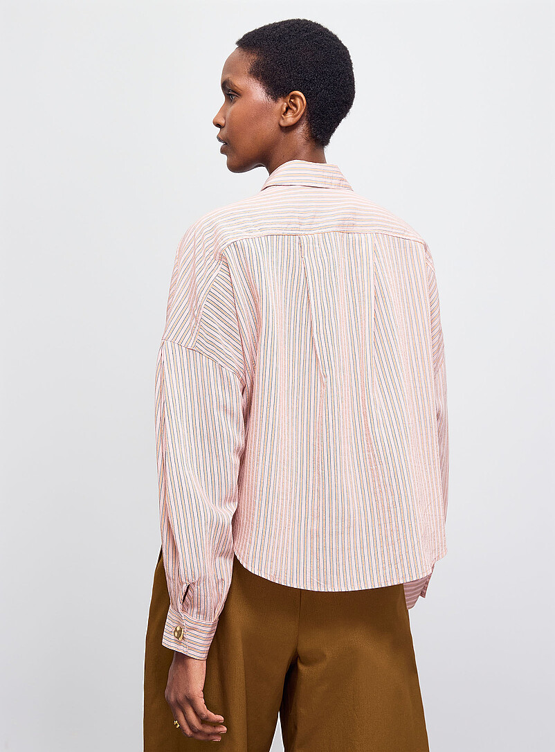 Sess&ugrave;n: La chemise ray&eacute;e boutons dor&eacute;s Balanca Vieux rose pour femme