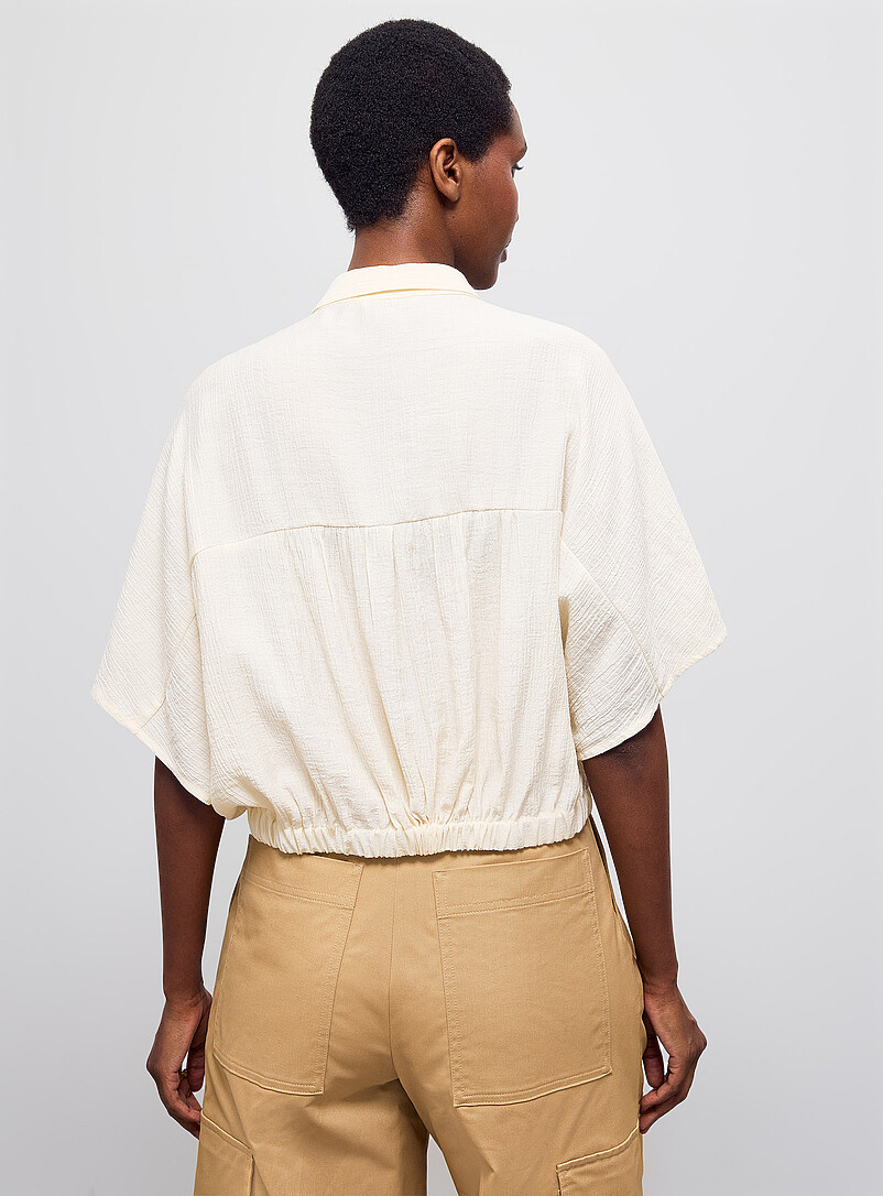Sess&ugrave;n: La chemise courte nou&eacute;e Alfassa Ivoire - Beige cr&egrave;me pour femme