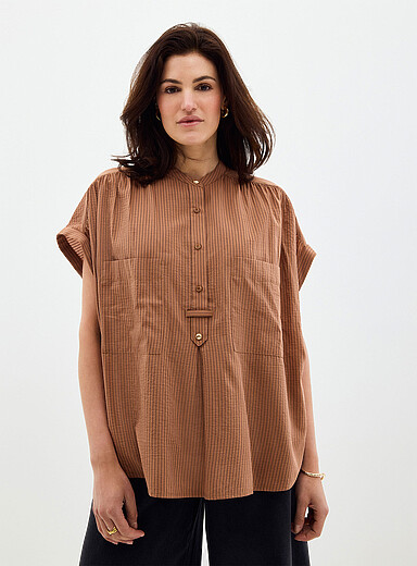 La blouse ray&eacute;e &agrave; mancherons drap&eacute;s Camille