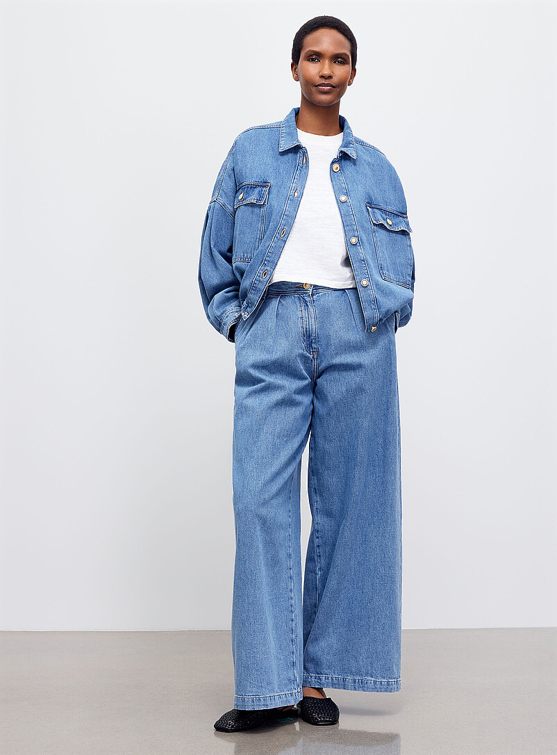 Sess&ugrave;n: La veste en jean blousante Cazanim Bleu moyen - Ardoise pour femme