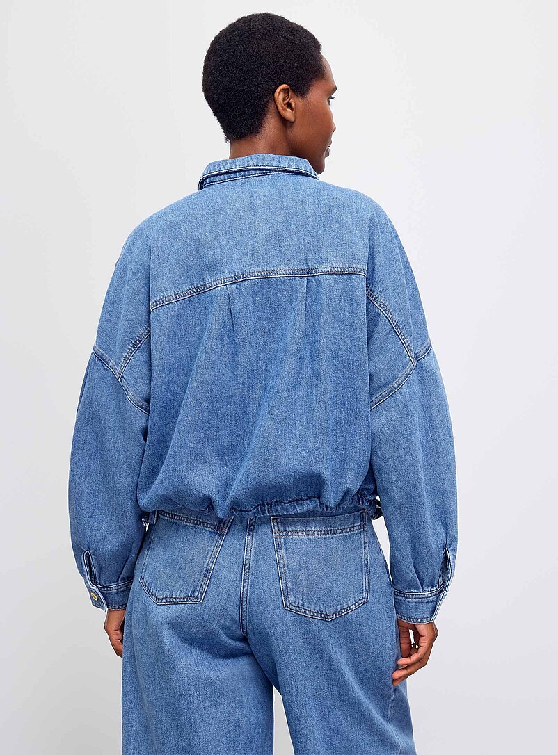 Sess&ugrave;n: La veste en jean blousante Cazanim Bleu moyen - Ardoise pour femme