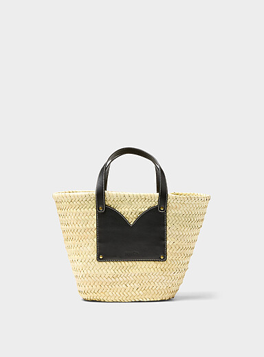 Divipa palm tree and leather mini tote bag