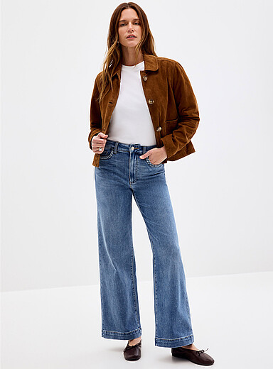 Paige Baby Blue Anessa braided-pocket jean <b>Fit: Wide leg, high rise</b> for women