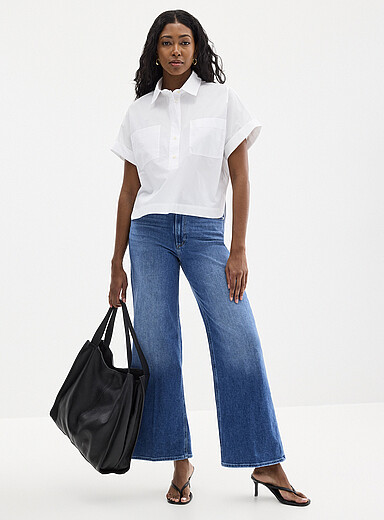 Le jean indigo moyen Anessa <b>Coupe : jambe large, taille haute</b>
