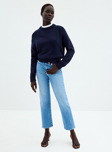 Paige: Le jean extensible cheville Mason <b>Coupe : jambe droite, taille mi-haute</b> Bleu moyen - Ardoise pour femme