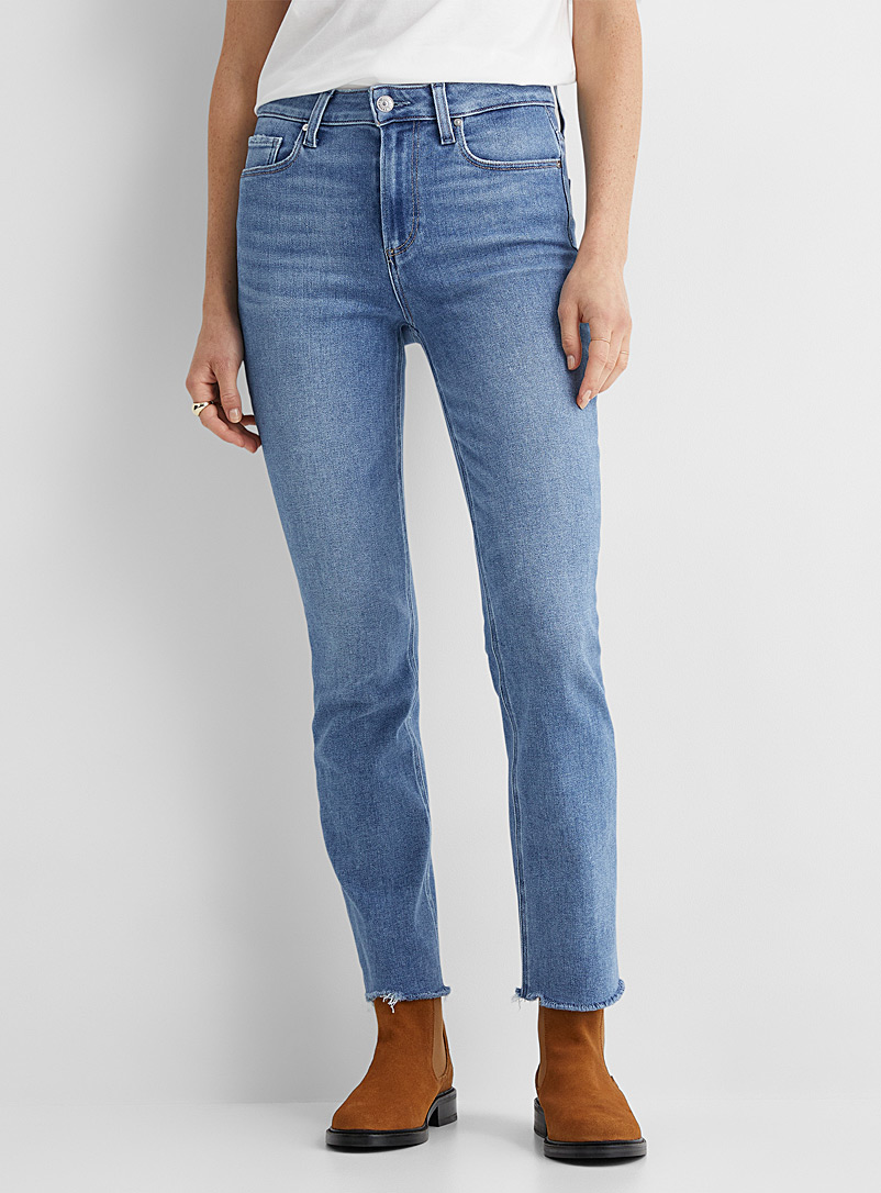 Cindy hem medium blue straight-leg jeans | Paige | High Rise | Simons
