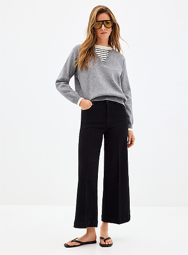 Paige Black Anessa cropped solid black jean <b>Fit: Wide leg, high rise</b> for women