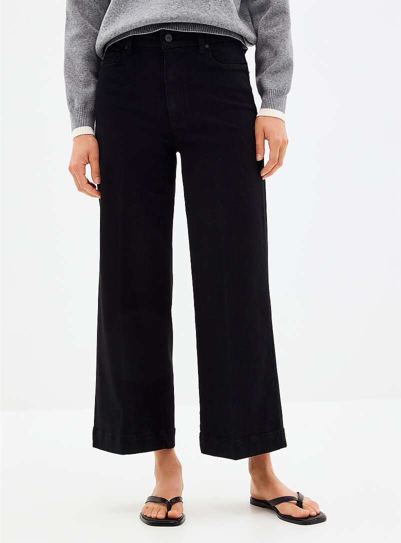 Paige: Le jean noir uni &eacute;court&eacute; Anessa <b>Coupe : jambe large, taille haute</b> Noir pour femme