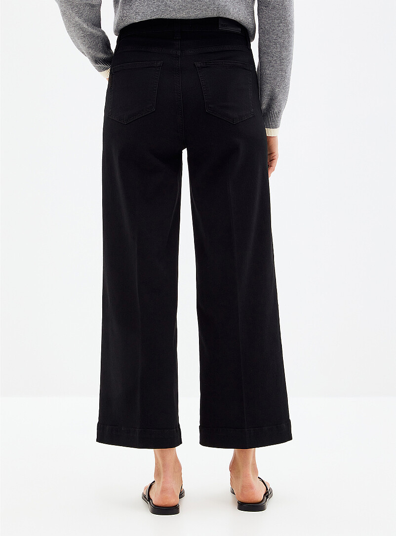 Paige: Le jean noir uni &eacute;court&eacute; Anessa <b>Coupe : jambe large, taille haute</b> Noir pour femme