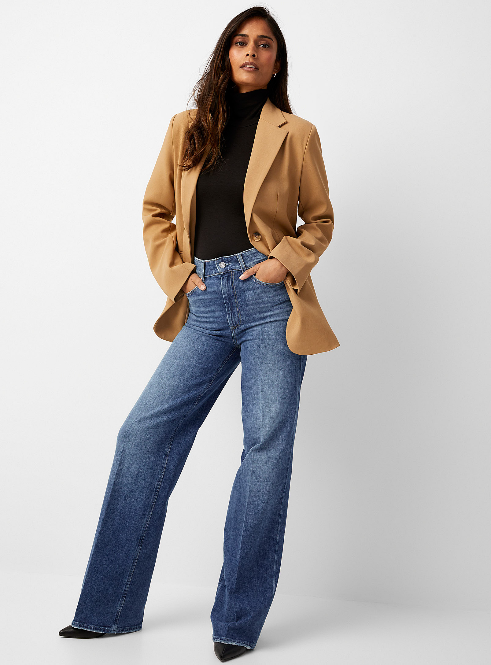 Shop Paige Sasha Medium-blue Wide-leg Straight Jean