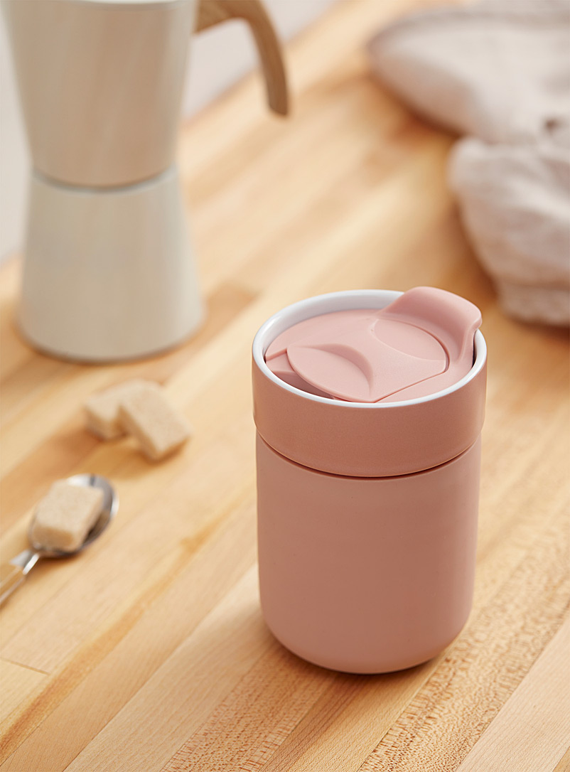 Ladelle Dusky Pink Stoneware and silicone travel mug