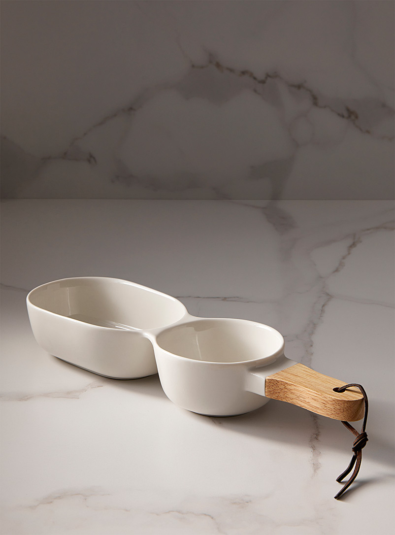 Ladelle White Porcelain and rubber tree wood compartmentalized serving plate