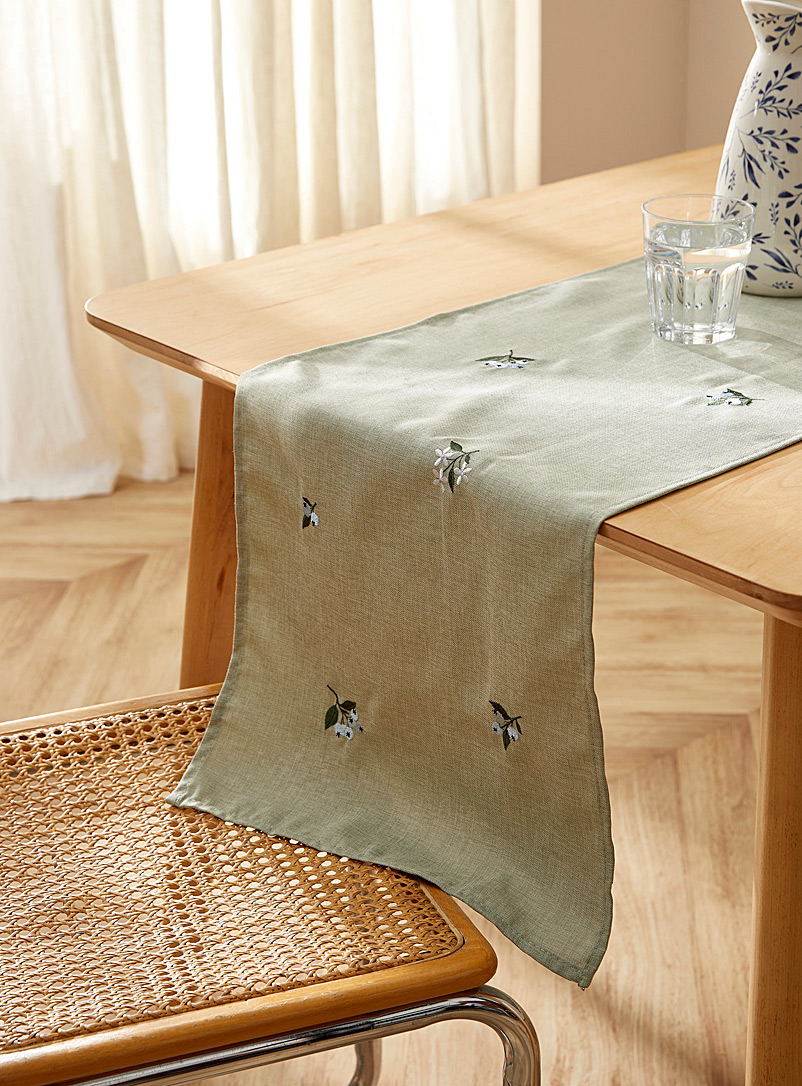 Simons Maison Patterned Green Embroidered blueberry table runner See available sizes