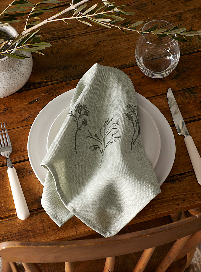 Simons Maison: La serviette de table fleurs séchées Vert à motifs