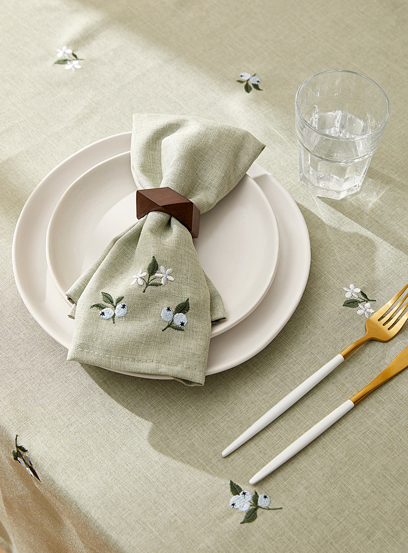 Simons Maison: La serviette de table bleuets brodés Vert à motifs