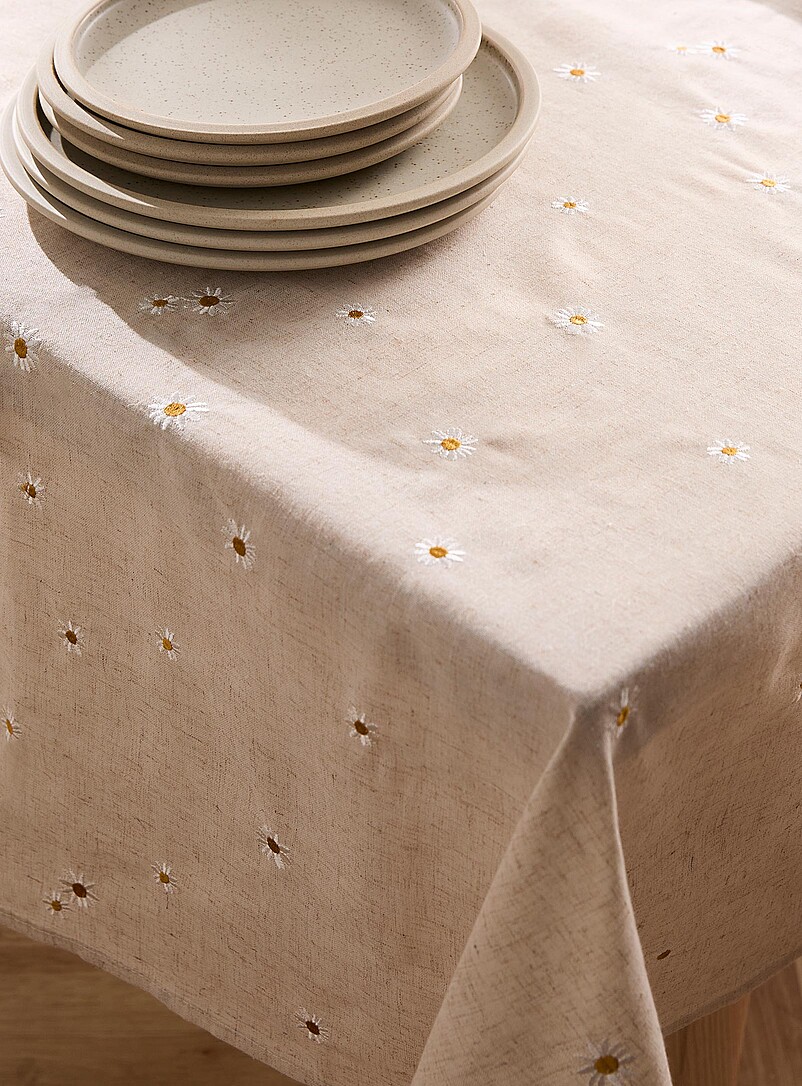 Simons Maison: La nappe brod&eacute;e marguerites &Eacute;cru &agrave; motifs