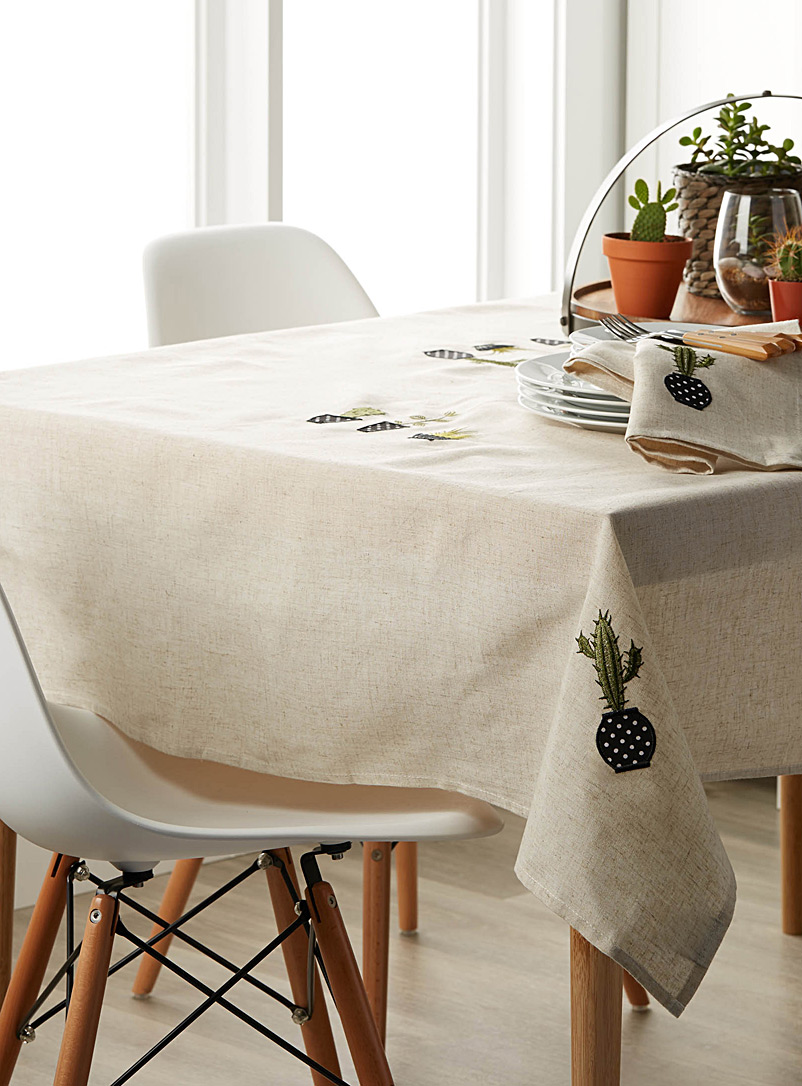Simons Maison Ecru/Linen Embroidered cactus tablecloth