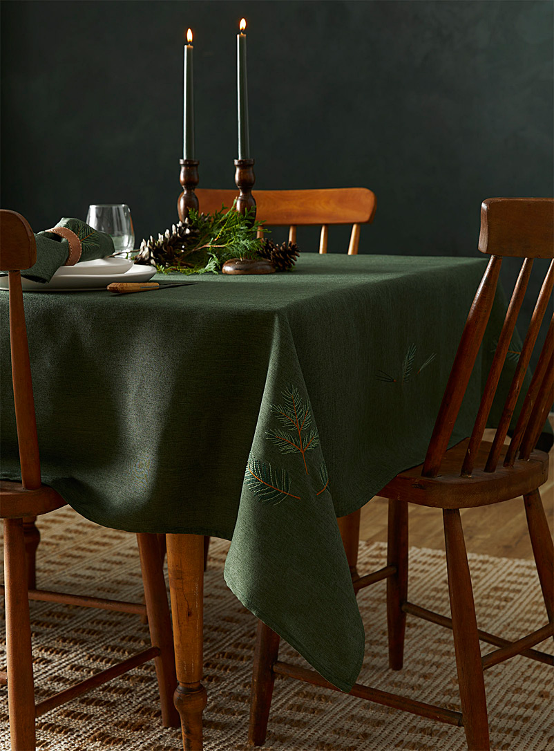 Simons Maison Patterned Green Embroidered spruce branches tablecloth