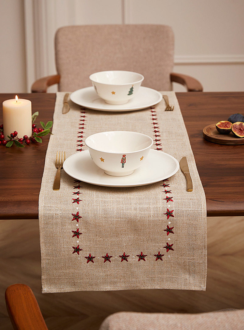 Simons Maison Patterned Ecru Embroidered stars table runner See available sizes