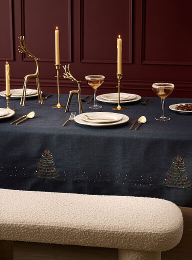 Simons Maison Patterned Blue Winter branches embroidered tablecloth <b>Christmas Collection</b>