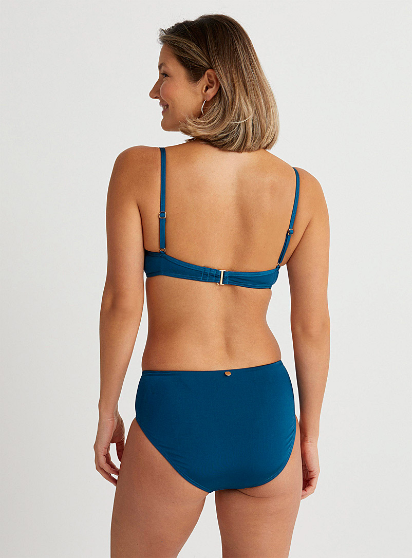 Azura Sapphire Blue Gathered-waist teal bikini bottom for women