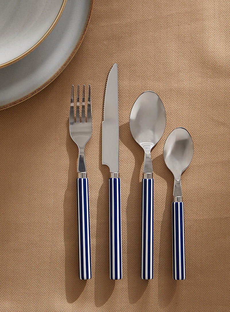 Simons Maison Patterned White Nautical stripes utensils Set of 16