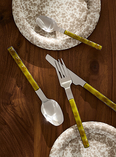 Olive green wavy translucent handle utensils Set of 16