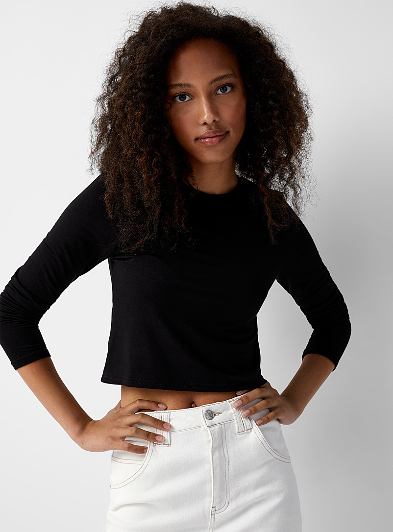 Twik Black Cropped long-sleeve T-shirt for women