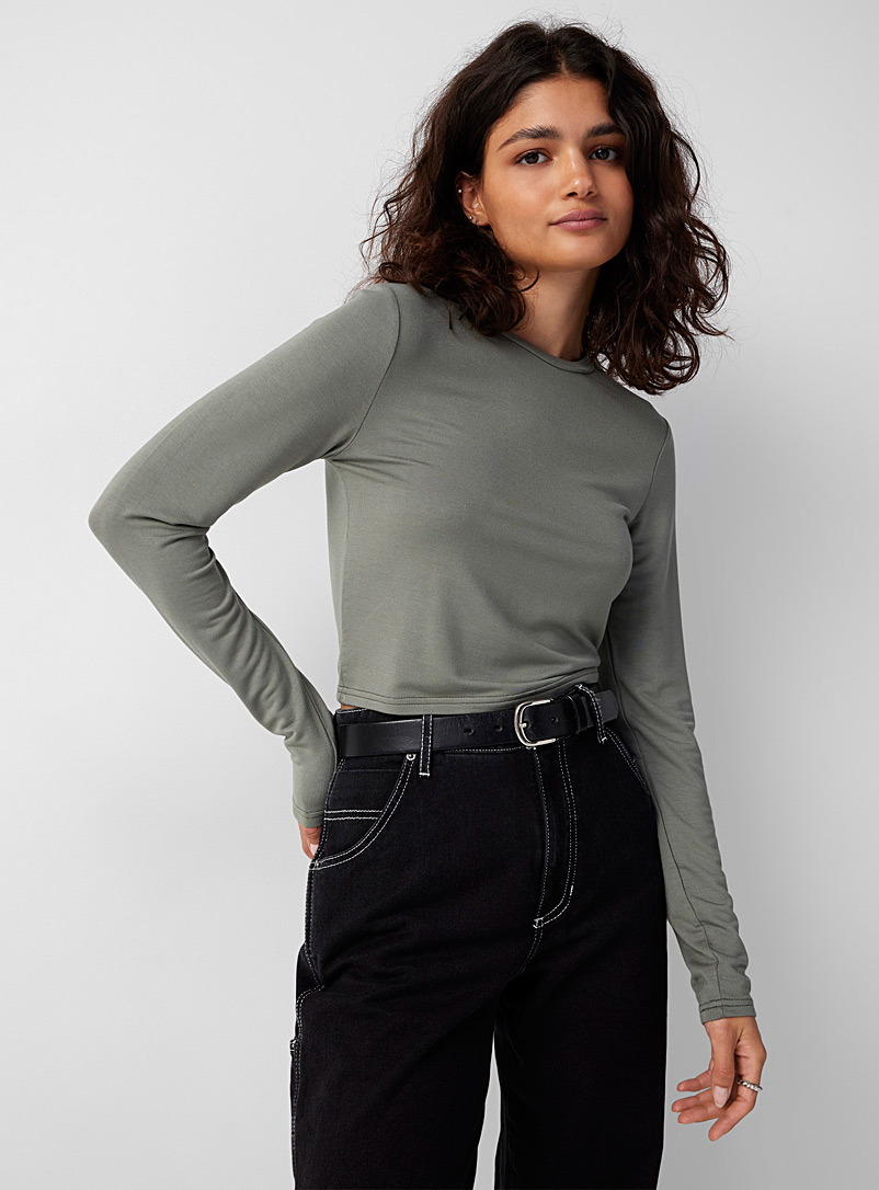 Twik Khaki Cropped long-sleeve T-shirt for women
