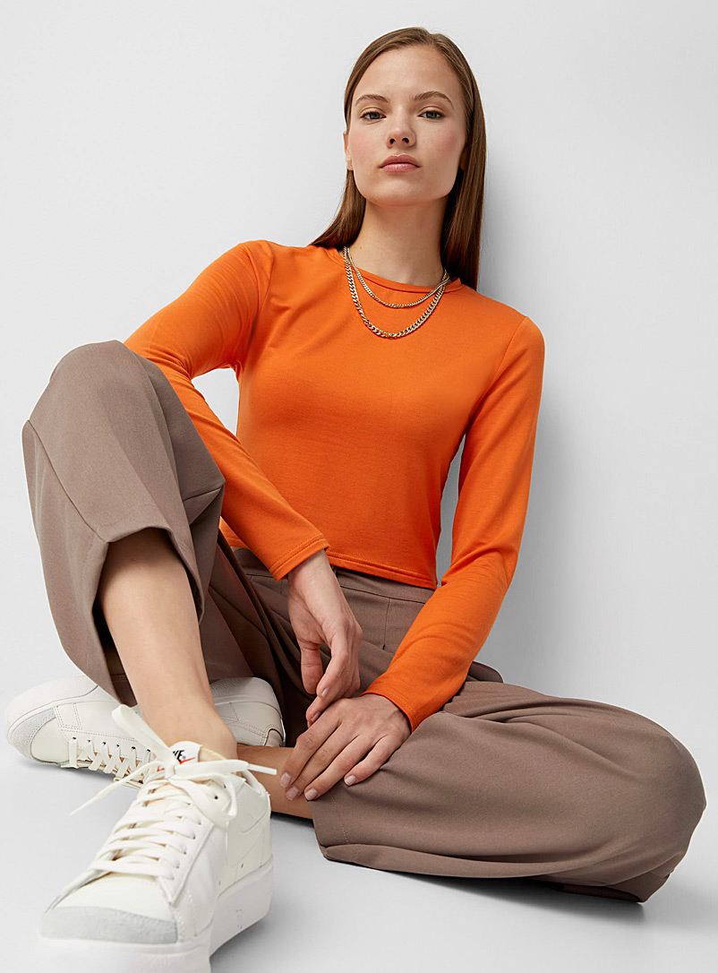 Twik Dark Orange Cropped long-sleeve T-shirt for women