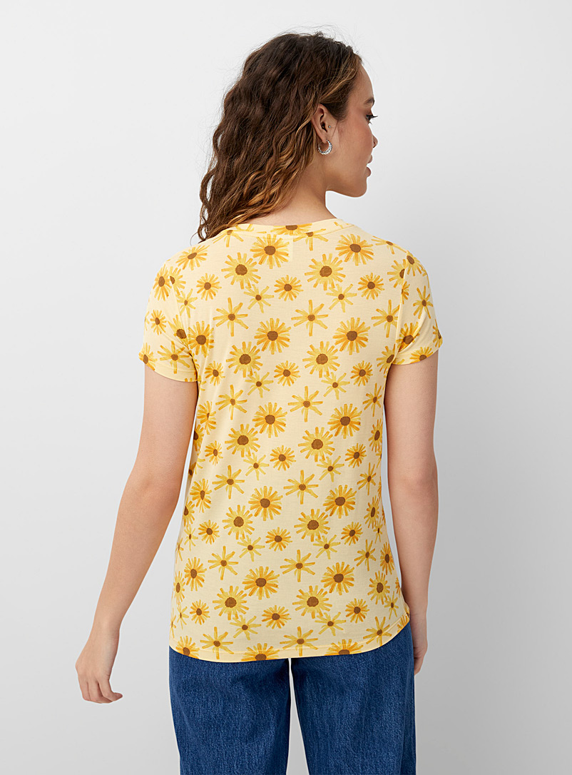 Twik Light Yellow Modal blend printed crew-neck tee for women