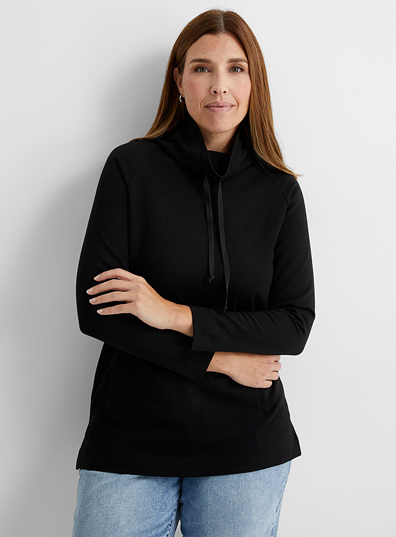 Contemporaine Black Drawcord-collar pouch-pocket tunic for women