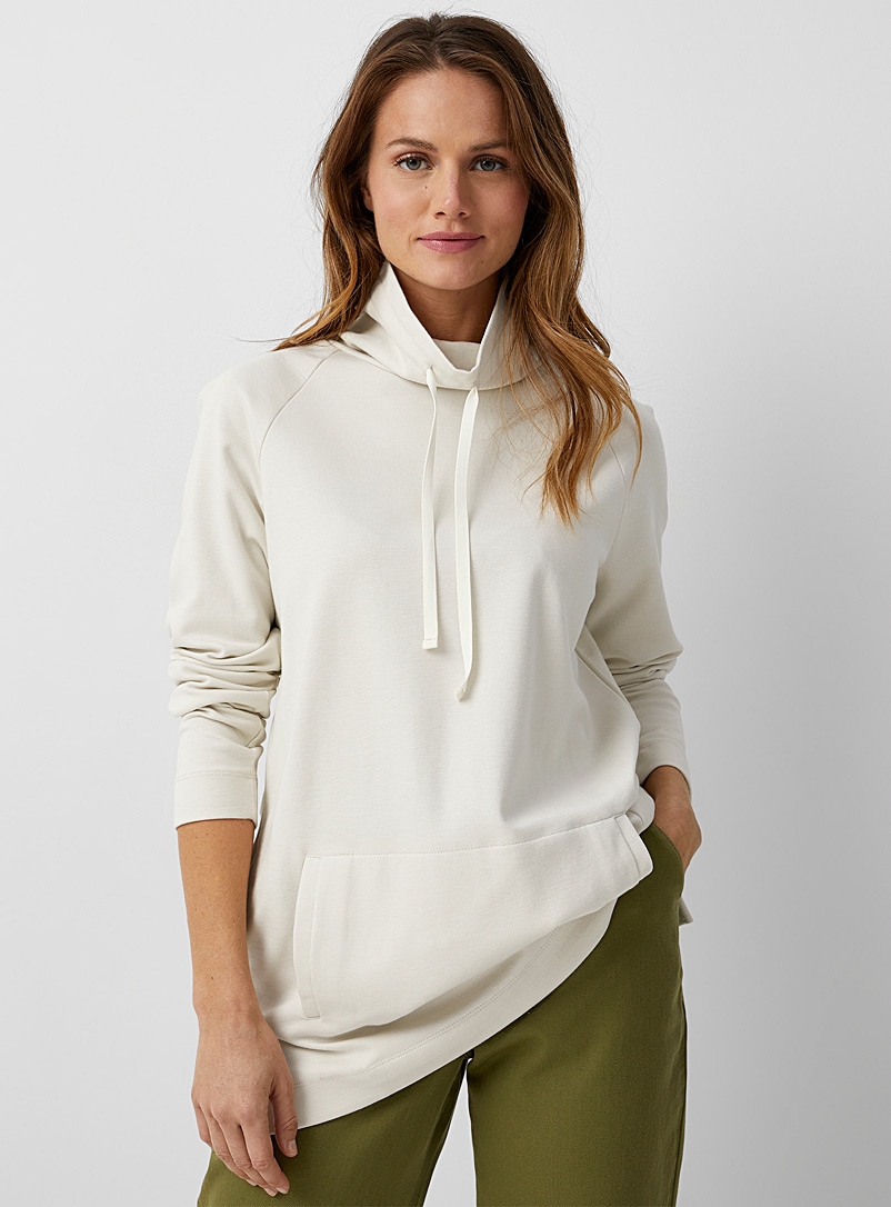 Contemporaine Cream Beige Drawcord-collar pouch-pocket tunic for women