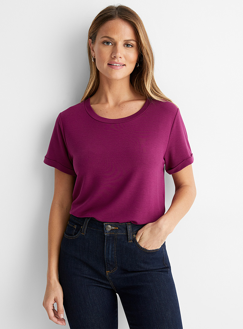 Contemporaine Ruby Red Cuff-sleeve French terry tee for women